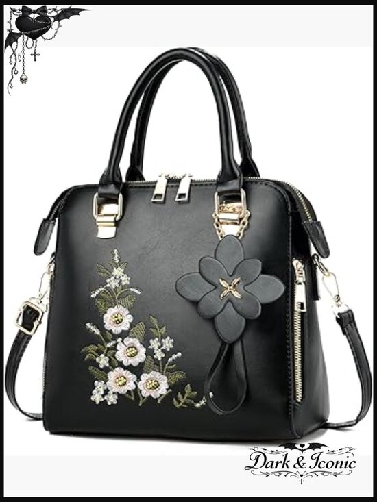 Handbags - Embroidered Satchel Purse Top Handle Lightweight Tote Crossbody Bag
